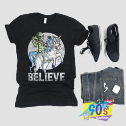 Believe Alien Riding Unicorn T shirt.jpg