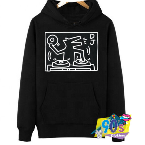 Keith Haring Cute Dj Dog Graphic Hoodie.jpg