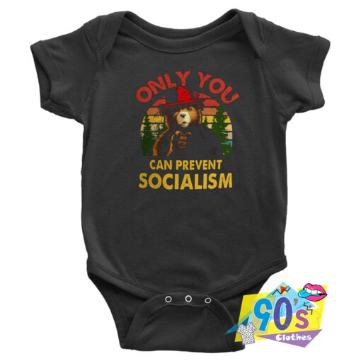 Retro Only You Can Prevent Socialism Bear Sunset Baby Onesie.jpg
