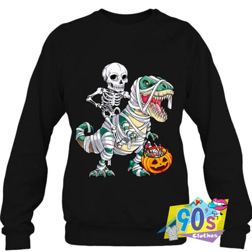 Skeleton Riding Mummy halloween Sweatshirt.jpg