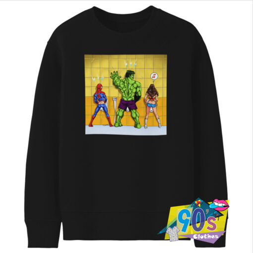 Urination of Hulk and Spider Man Superhero Sweatshirt.jpg