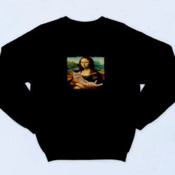 90s Inspired Mona Lisa With Orange Cat Sweatshirt