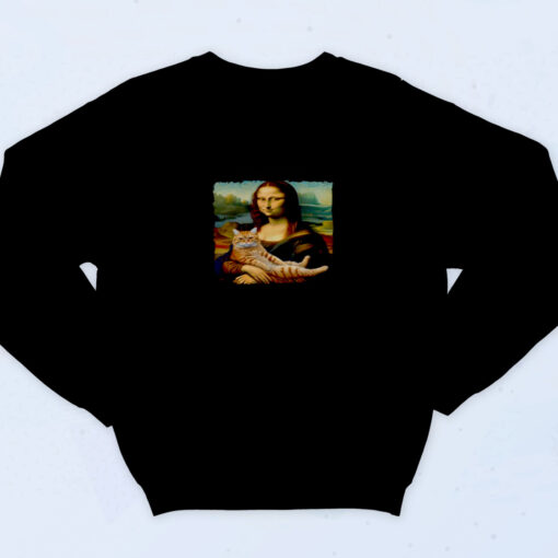 90s Inspired Mona Lisa With Orange Cat Sweatshirt