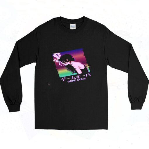 Japanese Vaporwave Sad Anime Girl Game Over 90s Long Sleeve Shirt