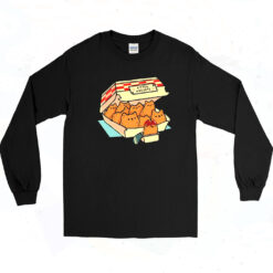 90s Cute Kitten Nuggets Fast Food Cartoon Long Sleeve Shirt