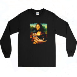 90s Mona Lisa With Orange Cat Long Sleeve Shirt