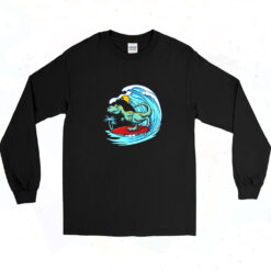 90s T Rex Surfer Dinosaur Long Sleeve Shirt